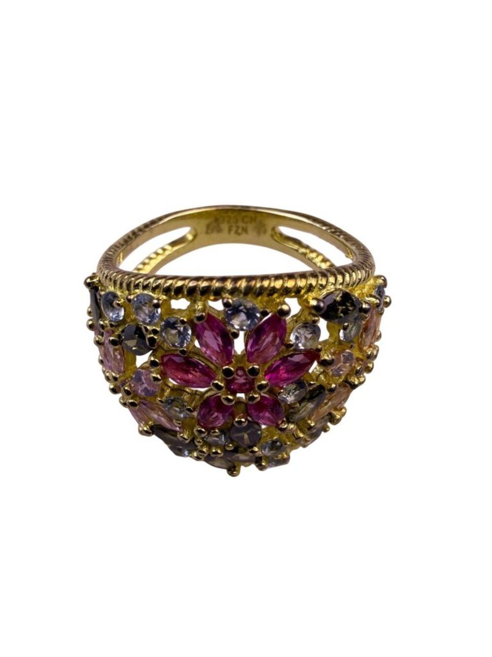 Cate DArgent Womens Gold Tone Sterling Silver 925 Floral Swarovski Bouquet Ring